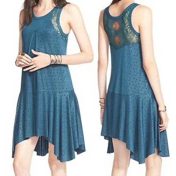 Free People Make It Count Jade Green Dot Lace Drop Waist Sleeveless Dress XS - Picture 2 of 9